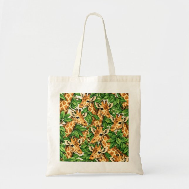 Bolsa Tote Girafa e Padrão de Folhas Tropicais (Frente)
