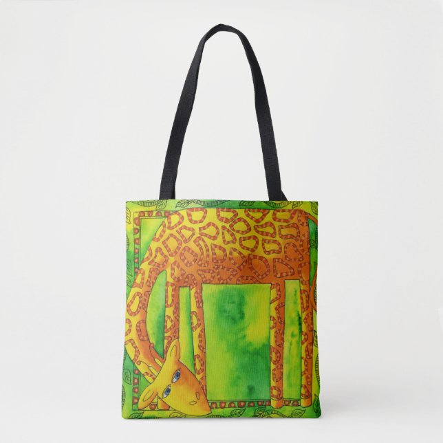 Bolsa Tote Girafa em Aquarela Padronizada (Frente)