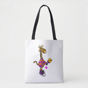 Bolsa Tote Girafa Engraçada Jogando Pickleball