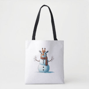 Bolsa Tote Girafa Engraçada Snowman Scarf Mulheres de Natal M