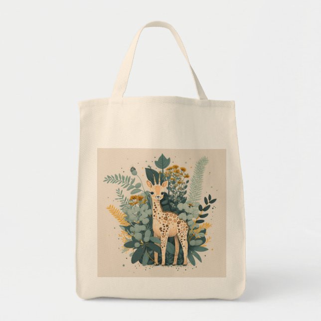 Bolsa Tote Girafa floral bonita (Frente)