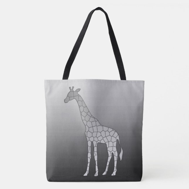 Bolsa Tote Girafa Geométrica Moderna, Cinzas de Prata / Cinza (Frente)
