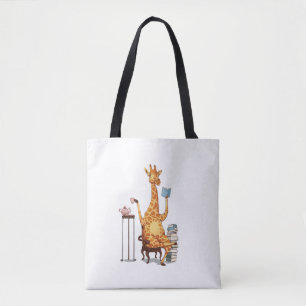 Bolsa Tote Girafas, livros e presentes de chá bonitos