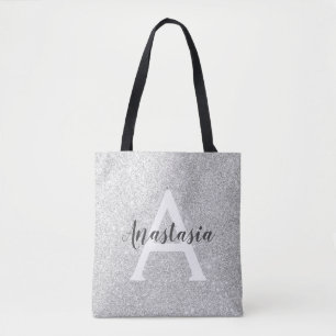 Bolsa Tote Girar Glam Silver Glitter Desencadeia Nome do Mono