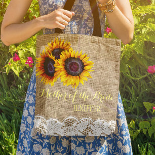 Bolsa Tote Girasóis aniagem renda casamento mãe da noiva