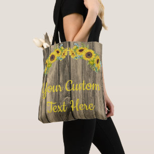 Bolsa Tote Girasóis De Madeira Cinza Rústica Personalizados T