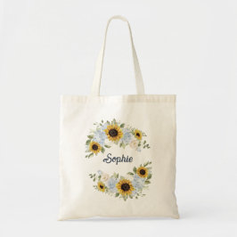 Bolsa Tote Girasóis Flora Azul Empoeirada Verdura Personaliza