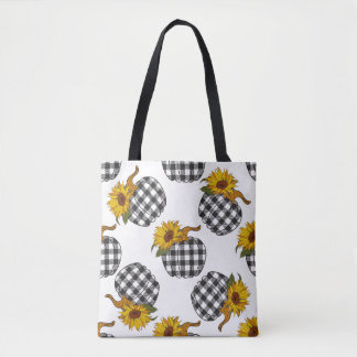 Bolsa Tote Girassóis, abóbora de xadrez, decoração de fazenda