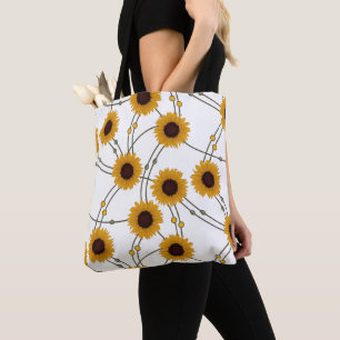 Bolsa Tote Girassóis Amarelos Florais Retro Art Nouveau Aleat