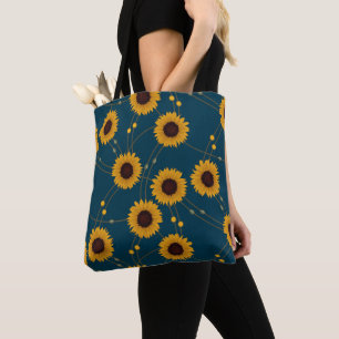 Bolsa Tote Girassóis amarelos florais retro Art Nouveau aleat