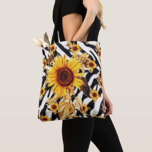 BOLSA TOTE GIRASSÓIS COM PELE DA ZEBRA