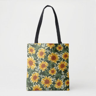 Bolsa Tote Girassóis de outono ou primavera com fundo verde