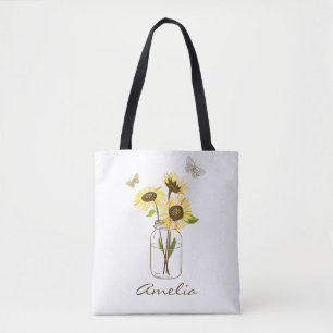 Bolsa Tote Girassóis em Mason Jar Personalizados