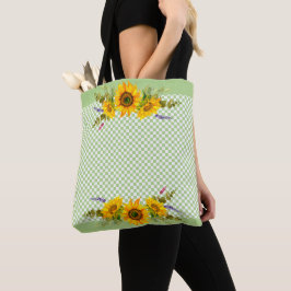 Bolsa Tote Girassóis no tabuleiro de xadrez