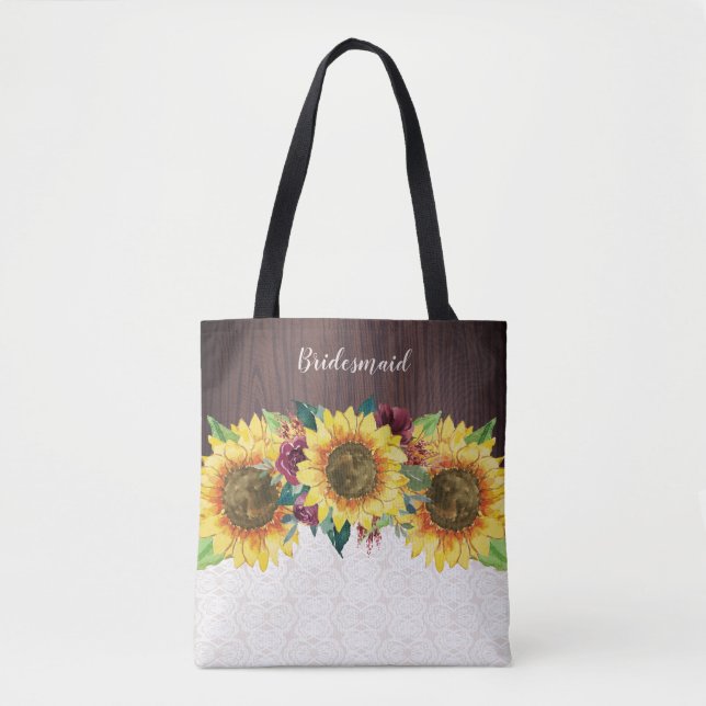 Bolsa Tote Girassóis Renda Madeira Flores Borgonha Damas de H (Frente)