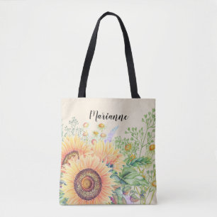 Bolsa Tote Girassóis russos Presente de nome personalizado