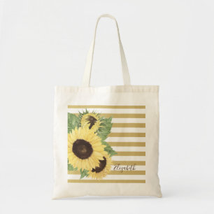 Bolsa Tote Girassóis Vintage em Listras