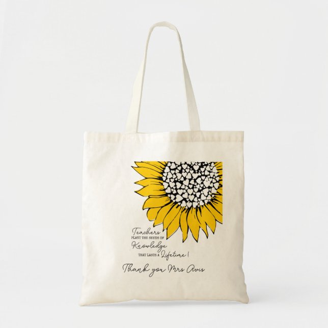 Bolsa Tote Girassol amarelo com citação do professor (Frente)