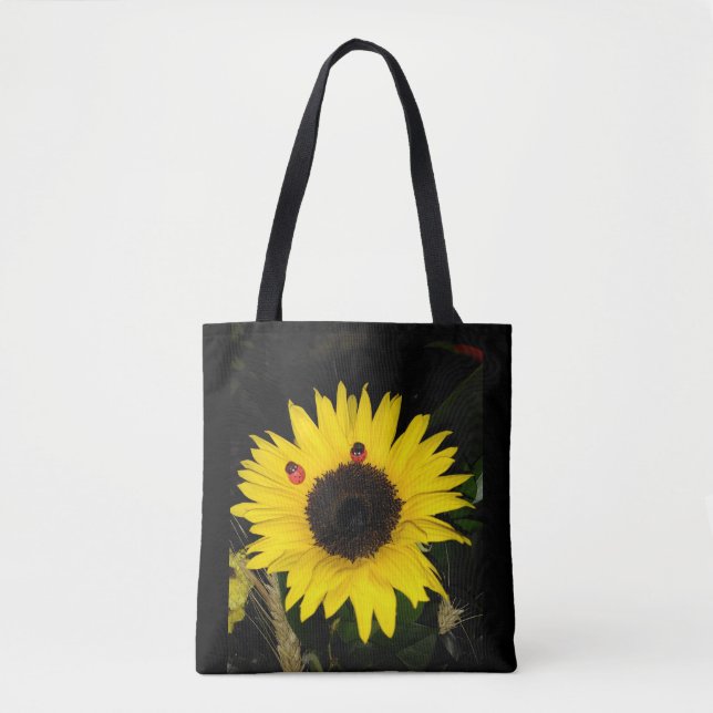 Bolsa Tote Girassol amarelo e dois joaninhas (Frente)
