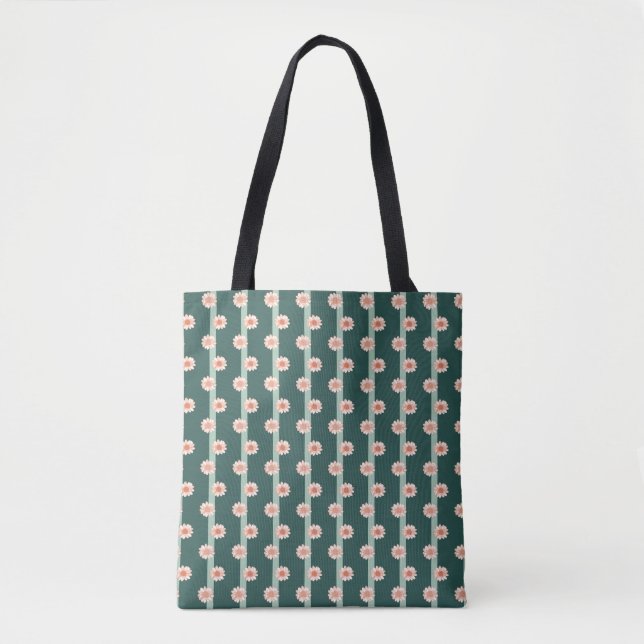 Bolsa Tote Girassol e Stripes Saco Floral Verde (Frente)
