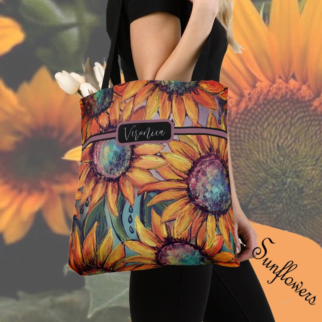 Bolsa Tote Girassol Laranja Azul  (Sunflower Orange Blue Tote )