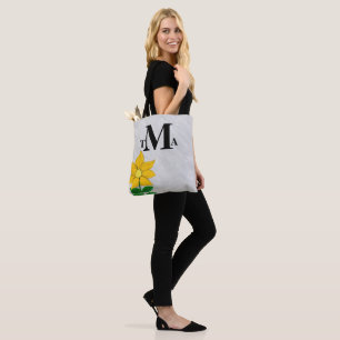 Bolsa Tote Girassol Monograma Carvão Cinza Aquarela