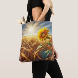 Bolsa Tote Girassol Solitário No Campo Do Trigo