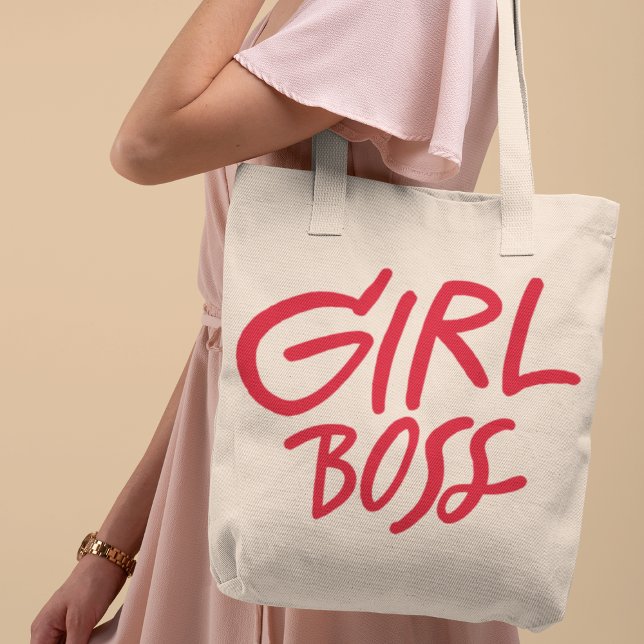Bolsa Tote Girl Boss Red Bold Typography Script Feminine (Criador carregado)