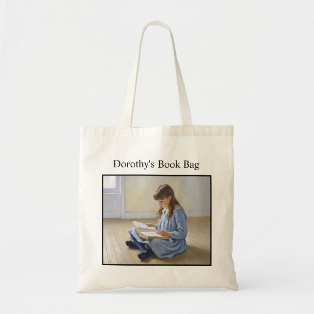 Bolsa Tote Girl Reading Book Lover Custom School or Library  (Frente)