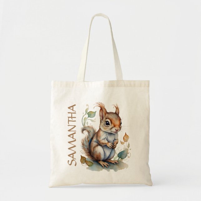 Bolsa Tote Girls Cute Squirrel Watercolor Art Personalizado (Frente)
