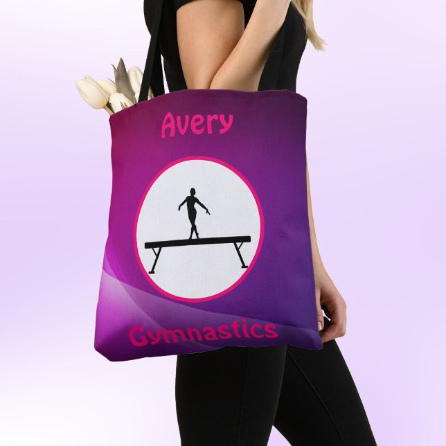 Bolsa Tote Girls Gymnastics Beam Rosa e Roxo (Criador carregado)