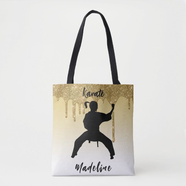 Bolsa Tote Girls Karate Stance Glitter Dribler Ombre Dourado (Frente)
