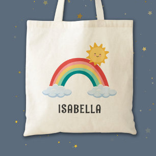 Bolsa Tote Girls Trendy Whimsical Rainbow Cartoon Kids Name
