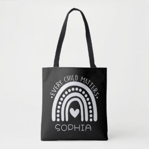 Bolsa Tote Girls Trendy Whimsical Rainbow Cartoon Name