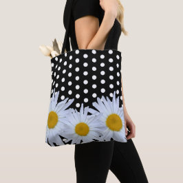 Bolsa Tote Girly Chic White Bolinhas Black Daisy