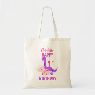 Bolsa Tote Girly Dinosaur primeiro aniversario Pink