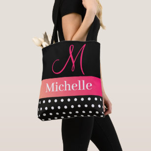 Bolsa Tote Girly Glam Hot Pink e Black Monographic Name