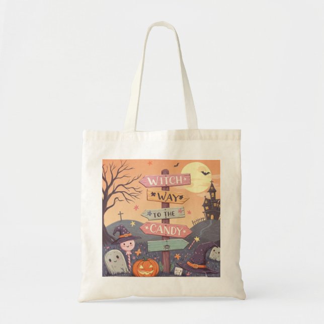 Bolsa Tote Girly Halloween - Witch Way to the Candy (Frente)