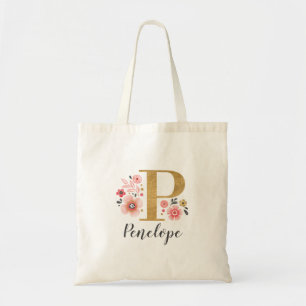 Bolsa Tote Girly Monograma - Letra inicial "P" Floral