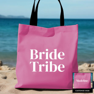 Bolsa Tote Girly Pink Bride Tribe w Name Bachelorette
