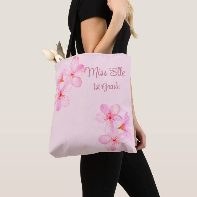 Bolsa Tote Girly Pink Floral Custom (Close Up)
