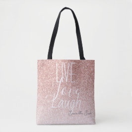 Bolsa Tote Girly Pink Glitter Live Love Laugh Motivational