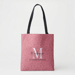 Bolsa Tote Girly Pink Red Glitter Monographic Name