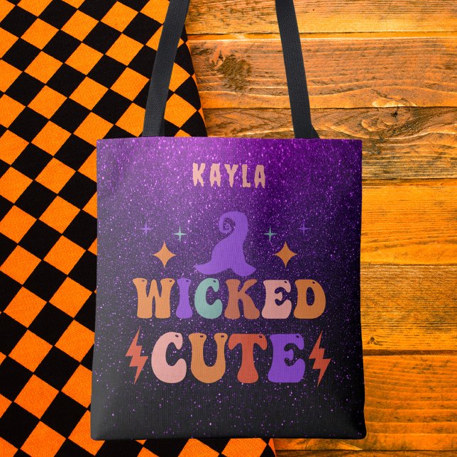 Bolsa Tote Girly Purple e Black Personalised Halloween (Criador carregado)