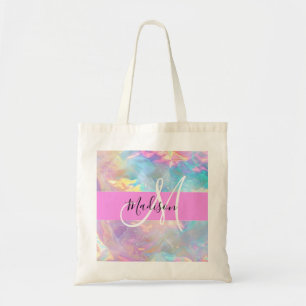 Bolsa Tote Girly Rainbow Holographic Nome do Monograma Irides