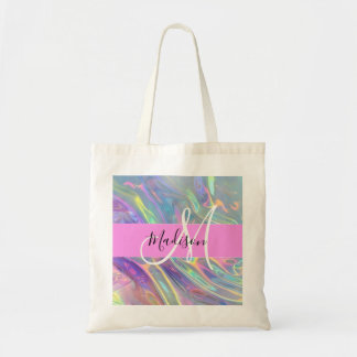 Bolsa Tote Girly Rainbow Holographic Nome do Monograma Irides