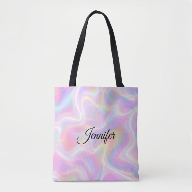 Bolsa Tote Girly Vibrant Pastel Holographic Swirl Design      (Frente)