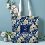 Bolsa Tote Glam Azul Marfim Flores Nome Personaliz<br><div class="desc">✅ Para encontrar itens correspondentes,  procure 130B em minhas coleções ✅</div>