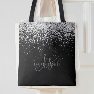 Bolsa Tote Glam Black Silver Glitter Monograma