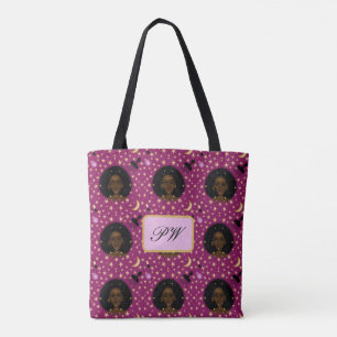 Bolsa Tote Glam Black Woman Afro Hair pic batom rosa